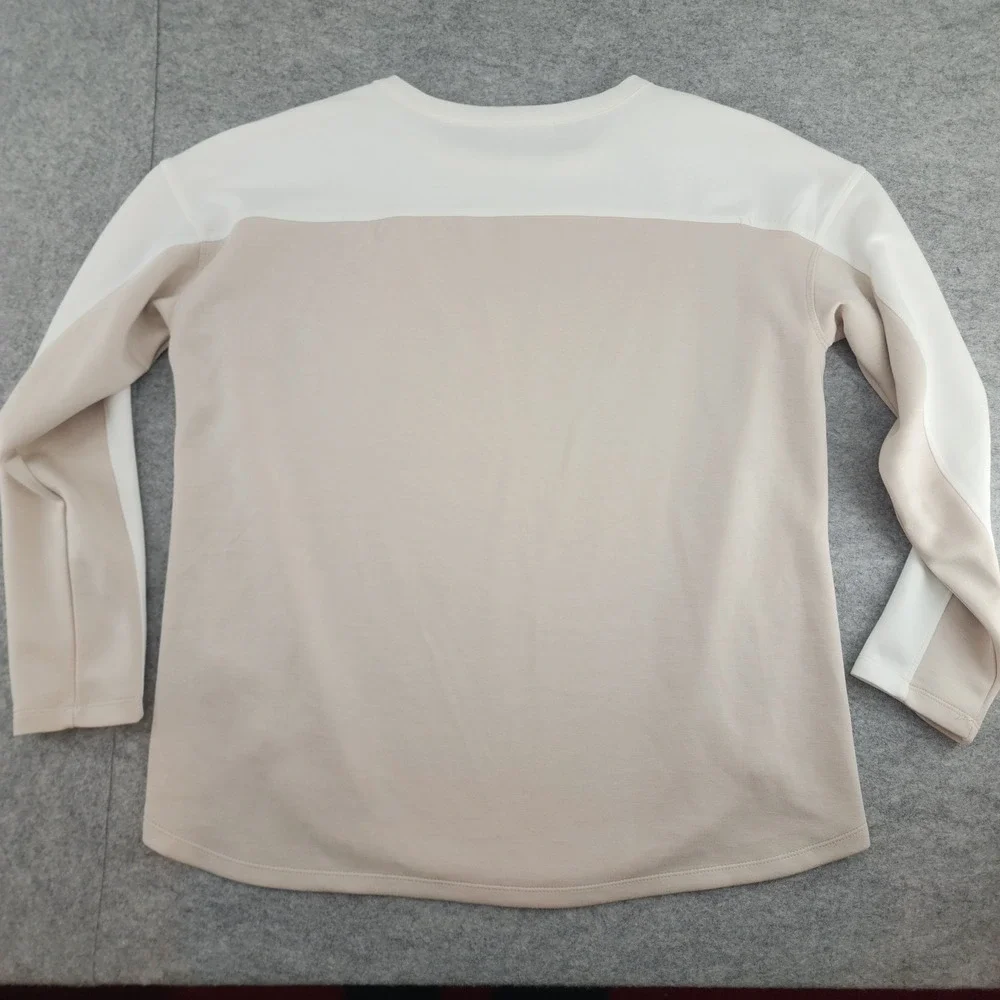 Cable & Gauge Studio Medium | Beige White Colorblock Modal Blend Pullover Women